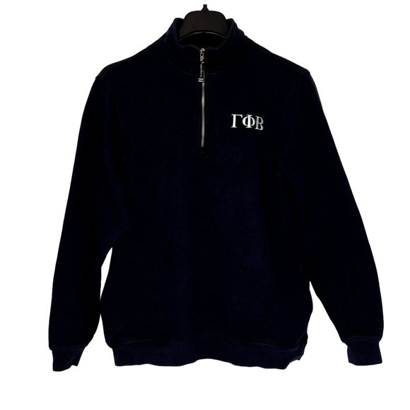 Gamma Phi Beta Women's Medium Navy Blue Floral Embroidered Quarter Zip Sweater - Picture 1 of 7